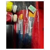 Plastic Toolbox w/ Paints, Artist Brushes, Bob Ross Items and MORE