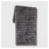 Textured Faux Fur Reversible Throw Blanket Gray - Threshold - Retail: $70