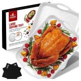 Extra Large 20\" x 13\" Serving Platters for Turkey, Cookie, Cupcakes, Gift Ready Melamine Serving Tray with Handles for Party Entertaining, Raised Dots & Matt Finish, Set of 2, White - Retail: $53