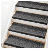 Bullnose Carpet Stair Treads, Stairs Carpet Non Slip 4 Pack, Stair Step Rugs 30\"x9.5\"x1.7\", Soft, Reusable, Peel and Stick Stair Treads for Wooden Steps Indoor (Grey, Diamond Pattern) - Retail: $50
