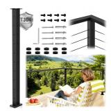 Zylorix 36\" Swageless L-drilled Cable Railing Corner Post for Deck Cable Railing, T304 Stainless Steel Surface Mount 90Â° Corner Deck Post with Upgraded Black Powder Coating for Indoor Outdoor Porc