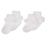 Jefferies Socks 2 Pack Eyelet Lace Trim And Lace Trim Sock - White/White, 12-24 Months