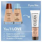 COVERGIRL Clean Invisible Foundation Makeup, Dewy & Glowy Natural Finish, Buildable Coverage, Skin-Like Smooth Look, Vegan, Buff Beige, 1oz