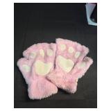 Himine Cat Claw Bear Paw Fingerless Winter Plush Gloves 1*Pair(Pink)