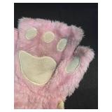 Himine Cat Claw Bear Paw Fingerless Winter Plush Gloves 1*Pair(Pink)