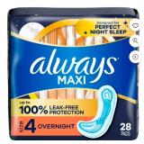 Always Maxi Pads without Wings, Size 4, Overnight Absorbency, 28 Count