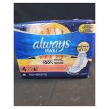 Always Maxi Pads without Wings, Size 4, Overnight Absorbency, 28 Count
