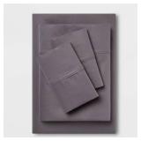 King Solid Performance 400 Thread Count Sheet Set Dark Gray - Threshold: Cotton Sateen, Includes 2 Pillowcases & Fitted Sheet - Retail: $65