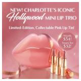 Charlotte Tilbury Iconic Hollywood Lip Trio - Limited-Edition Lipstick Gift Set Featuring K.I.S.S.I.N.G Shades - Moisturizing, Flattering Travel Size Lipsticks - Retail: $24