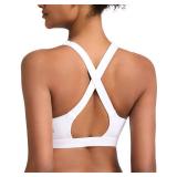 RUNNING GIRL High Impact Sports Bras for Women,Crisscross Back High Support Bra Moulded Cup Workout Bra Push up(WX3072 White L) - Retail: $20