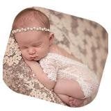 Vedory Fashion Cute Newborn Baby Girls Photography Props Headdress Lace Outfits Photo Shoot Props Outfits(Lace Romper+Headband)