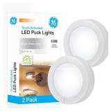 GE Touch Activated LED Puck Lights, 20 Lumens, White, 25434