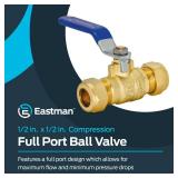 Eastman 1/2 Inch Compression Heavy Duty Full Port Ball Valve, Brass Plumbing Fitting, 20096LF