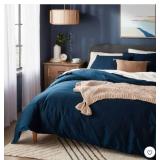 Full/Queen Washed Cotton Sateen Duvet Cover and Sham Set Dark Navy - Threshold: 250 Thread Count, OEKO-TEX Certified