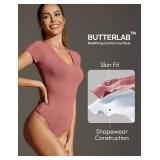 IUGA Bodysuits for Women Tummy Control Short Sleeve V Neck Body Suits for Womens Compression Slimming Thong Bodysuit, Medium
