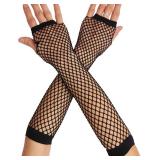 OTPEH Lone Fishnet Gloves Fingerless For Women Fish Net Arm Sleeve Mesh Emo Goth Punk 80s Scene Accessories