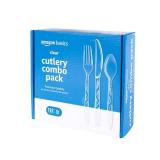 Amazon Basics Disposable Clear Assorted Cutlery Set, Premium Quality, 192 Count, Large Combo Pack Forks, Spoon and Knives