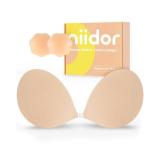 Niidor Adhesive Bra Strapless Sticky Invisible Push up Silicone Bra for Backless Dress with Nipple Covers Nude(B Cup)