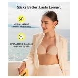 Niidor Adhesive Bra Strapless Sticky Invisible Push up Silicone Bra for Backless Dress with Nipple Covers Nude(B Cup)