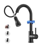 Hauwute Black Kitchen Faucet with Pull Down Sprayer, Stainless Steel Kitchen Sink Faucet, High Arc Single Handle Faucet for 1 Hole Setup, Modern Kitchen Faucet with Sprayer for RV, Farmhouse & Laundry