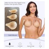Bontierie 2025 Added Lift Ultra-Thin Seamless Nipple Covers Push up Sticky Adhesive Bras Solid Silicone Pasties for Women Cream, B/C