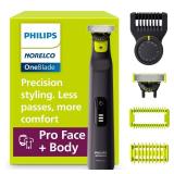 Philips Norelco OneBlade Pro 360 Face + Body, Electric Shaver, Beard Trimmer and Body Groomer, with 360 Blade Technology, 14-Length Precision Comb, Body Kit, Soft Pouch, Model QP6542/70 - Retail: $60