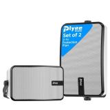 Plyee Audio 400W Outdoor Bluetooth Speakers, Wireless Sync Between Speakers, Powerful Bass, Wall Mount for Patio, Porch, Gazebo, Garage, 2-Pack, White(MZ-621)