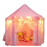 ORIAN Princess Castle Play Tent for Girls, LED Star Lights, Indoor and Outdoor Playhouse, Polyester, Pink, 55\ x 53\in, Toddler and Kids Toys Ages 27in