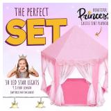 ORIAN Princess Castle Play Tent for Girls, LED Star Lights, Indoor and Outdoor Playhouse, Polyester, Pink, 55\ x 53\in, Toddler and Kids Toys Ages 27in