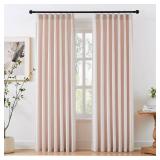 Light Pink Linen Curtains Pinch Pleated 102 Inch Length 2 Panels for Nursery Baby Girls Bedroom Semi Sheer Light Filtering Pleated Linen Curtains with Hooks and Rings for Living Room Bedroom, 40\Win