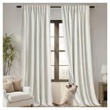 108 Inch Curtains Long,Cortinas para Cuarto Bloqueador De Luz,Black Out Extra 70 Inch Wide Pinch Pleated Linen Blackout Curtain Drapes 108 Inches Long 2 Panels Set for Living Room,Cream