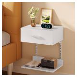 Asgolion Floating Nightstand with Drawer, Modern Wall Mounted Nightstand, Floating Bedside End Table with Adjustable Shelf, Floating Night Stand, for Bedroom, Small Spaces, Bathroom, White