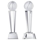 Meooeck 2 Pcs 9x2.8ftft Crystal Glass Trophy with Gift Box Large Trophy Award Glass Paperweight Tournament Table Desktop Decor (Basketball)