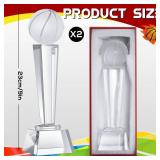 Meooeck 2 Pcs 9x2.8ftft Crystal Glass Trophy with Gift Box Large Trophy Award Glass Paperweight Tournament Table Desktop Decor (Basketball)