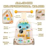 Canuan Wooden Baby Walker, Adjustable Speed Push and Pull Learning Activity Walker, Toddler Push Walker Activity Center Toys with 7 Educational Activities for Boys Girls 1 2 3 Year Old