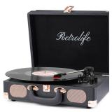 Record Player Wireless Portable Suitcase Vinyl Player with Built-in Speakers Retro Style Record Player for Vinyl Records 3-Speed RCA Line Out AUX in Vintage Turntable Upgrade Black