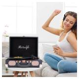 Record Player Wireless Portable Suitcase Vinyl Player with Built-in Speakers Retro Style Record Player for Vinyl Records 3-Speed RCA Line Out AUX in Vintage Turntable Upgrade Black