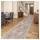 Restydon Washable Runner Rug 2.5x16, Non-Slip Long Kitchen Mats for Floor, Vintage Rug for Entryway, Soft Hallway Runner for Dining Room, Bedroom, Living Room(Orange,2.5ftx16ft)