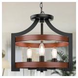 3-Light Farmhouse Chandelier, 14.5 Pendant Hanging Lighting Adjustable Height, Convertible Vintage Semi Flush Mount Ceiling Light Fixture, Rustic Chandeliers for Dining Room Foyer Entryway Kitchen
