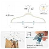 HOUSE DAY Velvet Hangers with Adjustable Clips 10 Pack, Non-Slip Suit Organizer with 360° Hook - Heavy Duty Hanger for Pants, Skirts, Blouses, Dresses - Outfit Hangers All-Season Space Saver (Ivory)