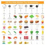 Zero Zoo 105Pcs Kids Kitchen Toy Accessories, Toddler Pretend BBQ Camping Cooking Playset, Play Pots, Pans, Utensils Cookware Toys, Play Food Set, Vegetables, Learning Gift for Girls Boys