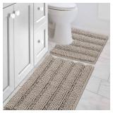 H.VERSAILTEX Bathroom Rugs Bath Rug Set 2 Piece Bathroom Contour Rug Toilet Mat Sets Non Slip Contour Bath Rug Ultra Thick Water Absorbent Striped Bath Mats Washable(20\ x 32\in Plus 20\in x 20\in U, 