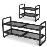 SNTD Shoe Rack - Expandable Shoe Organizer for Closet, Adjustable Metal Shoe Shelf Storage, Stackable Long Shoe Stand Holder for Garage, Entryway, Door Entrance (Black, 2-Tier)