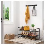 SNTD Shoe Rack - Expandable Shoe Organizer for Closet, Adjustable Metal Shoe Shelf Storage, Stackable Long Shoe Stand Holder for Garage, Entryway, Door Entrance (Black, 2-Tier)