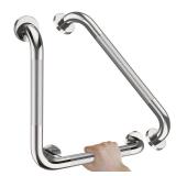 16 Inch Angled Bathroom Grab Bars with 20 Inch Straight Munzong Brushed Nickel Toilet Handicap Grab Rail for Showers,Anti Slip Stainless Steel Knurled Safety Handle Support Elderly Injury Senior