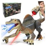 Upgraded Dinosaur Toys for Kids 3-5-7 Years Old, Remote Control Spinosaurus Toys with Indicator Light ChasingandSprayand Roar, Realistic RC Walking Dinosaur Robot Gifts Stocking Stuffers for Kids Boys