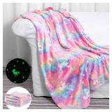 SALIMAH Glow in The Dark Blanket Unicorns Gifts for Girls, Toys for Girls Age 2 3 4 5 6 7 8 9 10 Year Old, Soft Kids Blankets Gifts for Grandkids Teens for Christmas Birthday, 50\x60\inin