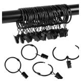 Openable Curtain Rings with Clips,1inch inner diameter,Heavy Duty Rustproof Metal Decorative Vintage Drapery Rings Curtain Clips Rod Hangers Door Curtain and Shower Curtain Rings Black Zocang