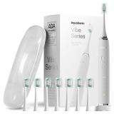 Aquasonic Vibe Series Ultra-Whitening Toothbrush  ADA Accepted Electric Toothbrush - 8 Brush Heads and Travel Case  40,000 VPM Motor and Wireless Charging - 4 Modes w Smart Timer  Optic White