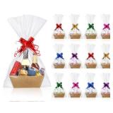 Canlierr 50 Pcs Empty Gift Basket Set 12 Pcs Basket for Gifts Empty Kraft Market Tray with Handles, 18 Bags, and 20 Multicolor Bows for Christmas Wedding Birthday(10 x 7 x 3 Inches)